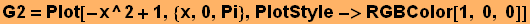 G2 = Plot[-x^2 + 1, {x, 0, Pi}, PlotStyle->RGBColor[1, 0, 0]]