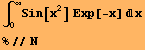∫_0^∞Sin[x^2] Exp[-x] x %//N 