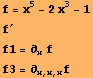 f = x^5 - 2x^3 - 1 f^′ f1 = ∂_x f f3 = ∂_ (x, x, x) f 