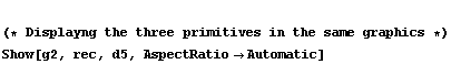  (* Displayng the three primitives in the same graphics *)  Show[g2, rec, d5, AspectRatio -> Automatic]
